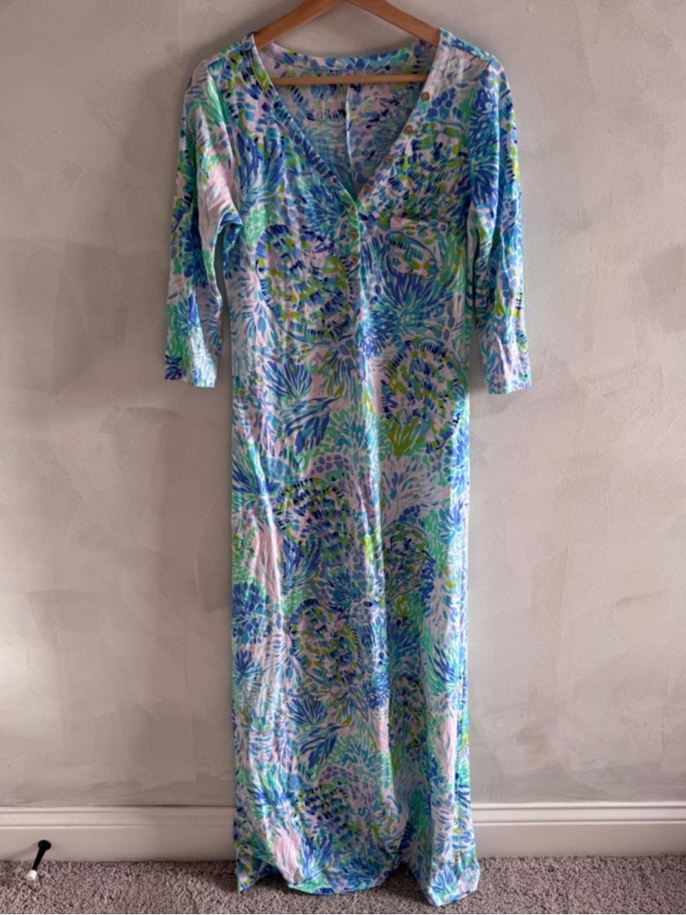Lilly Pulitzer - Blue, Green & Pink Printed Pima Cotton Maxi Dress